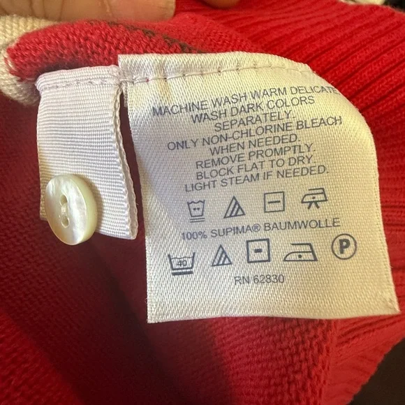 Lands End Red White Argyle Cardigan Size 14-16 Supima Cotton Button Front - Picture 5 of 6